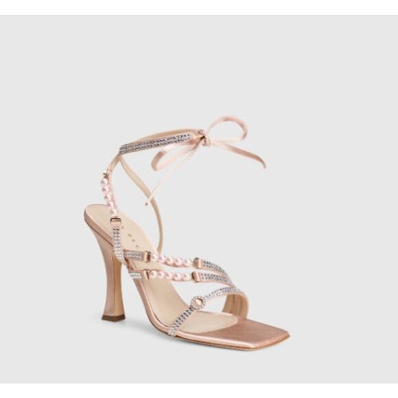 Mia Becar Gold Champane Audrey Sandal Size 41 US 11 Bling Strappy Dress Formal - Picture 3 of 16